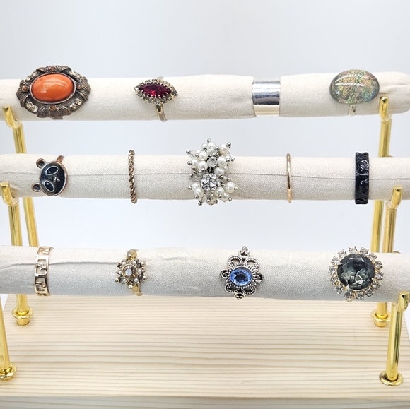 Vintage Ring Mix Variety Retro Pearl   Rhinestone Gem Gold Silver Adjustable 5-8 - Picture 2 of 16